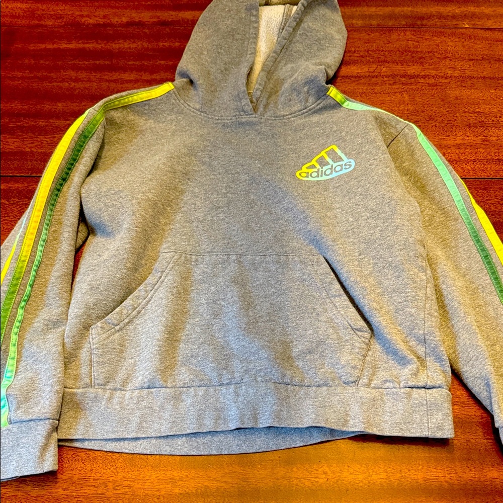 Adidas Gray Hoodie with Green and Yellow Accents